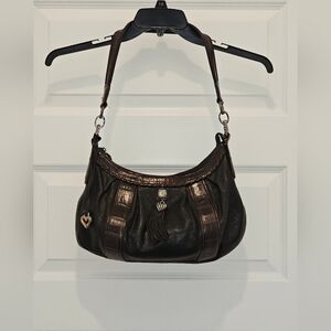 Brighton Pebble Leather and Croc Embossed Trim Hobo Handbag, Vintage